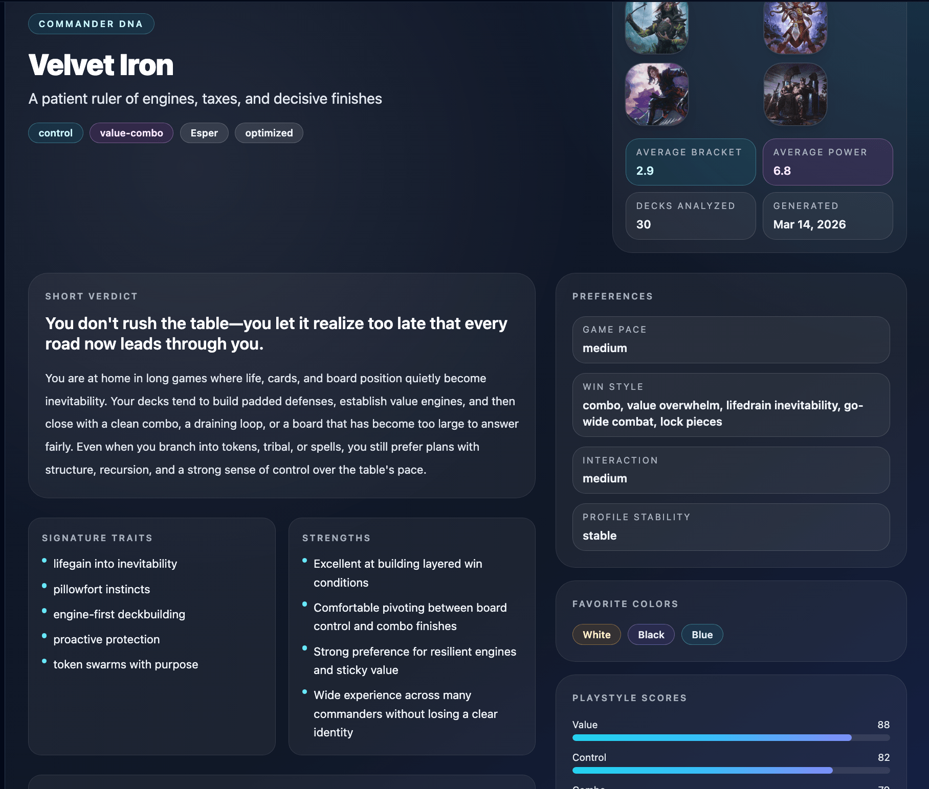 Example Commander Profile share page