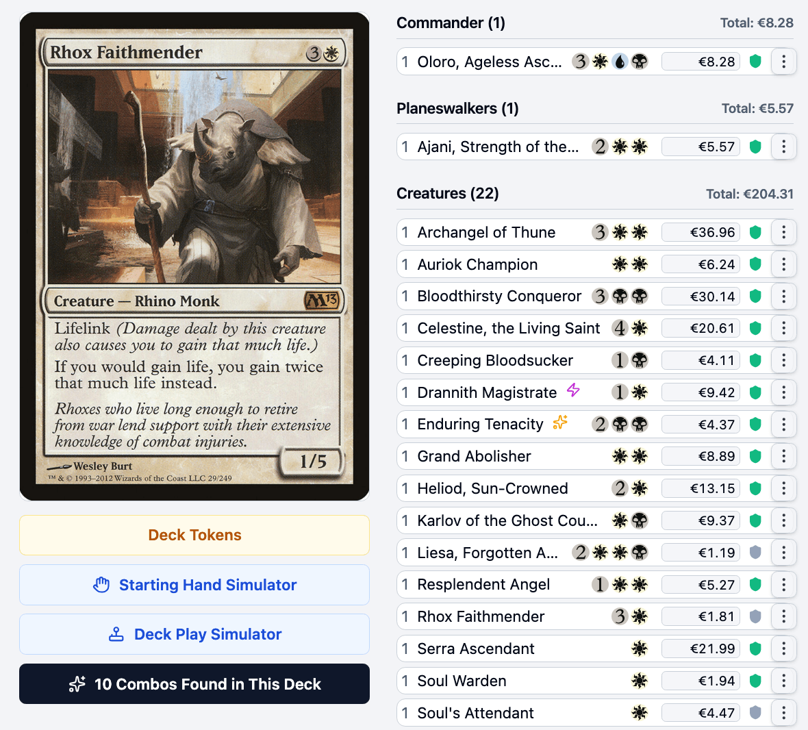 Build, price, simulate, and inspect the same deck without context switching